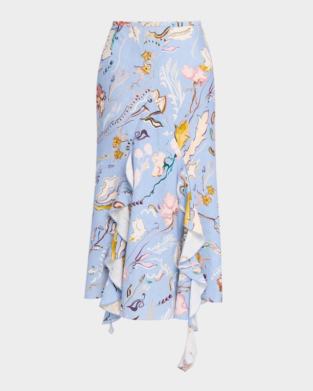 Floral Power Printed Ruffle Midi Skirt